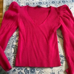 Puff Sleeve Sweater in Flamingo Pink
